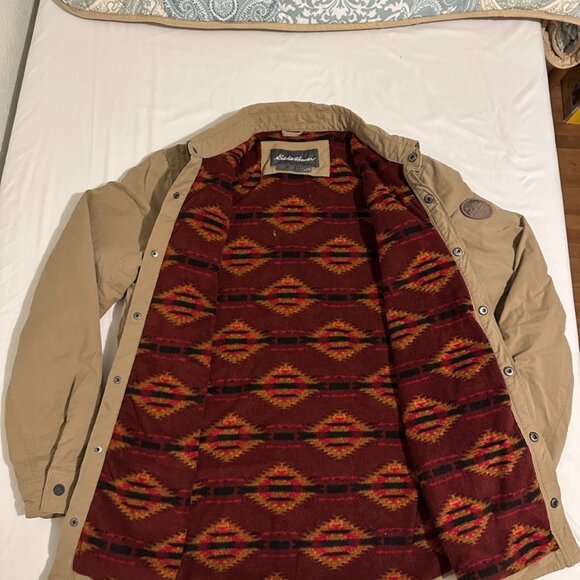 Eddie Bauer Men's Snap Button jacket Southwestern Fleece Lined Size L Tan - Picture 4 of 12